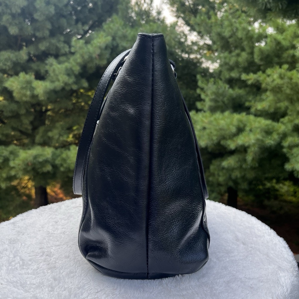Patricia Nash Pebbled Leather Zip Top Tote Black Work Laptop Shoulder Bag Large - Picture 7 of 12